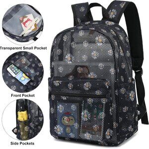Brand new Backpack for Girls Kids Semi-Transparent School Bookbag Daisy Black